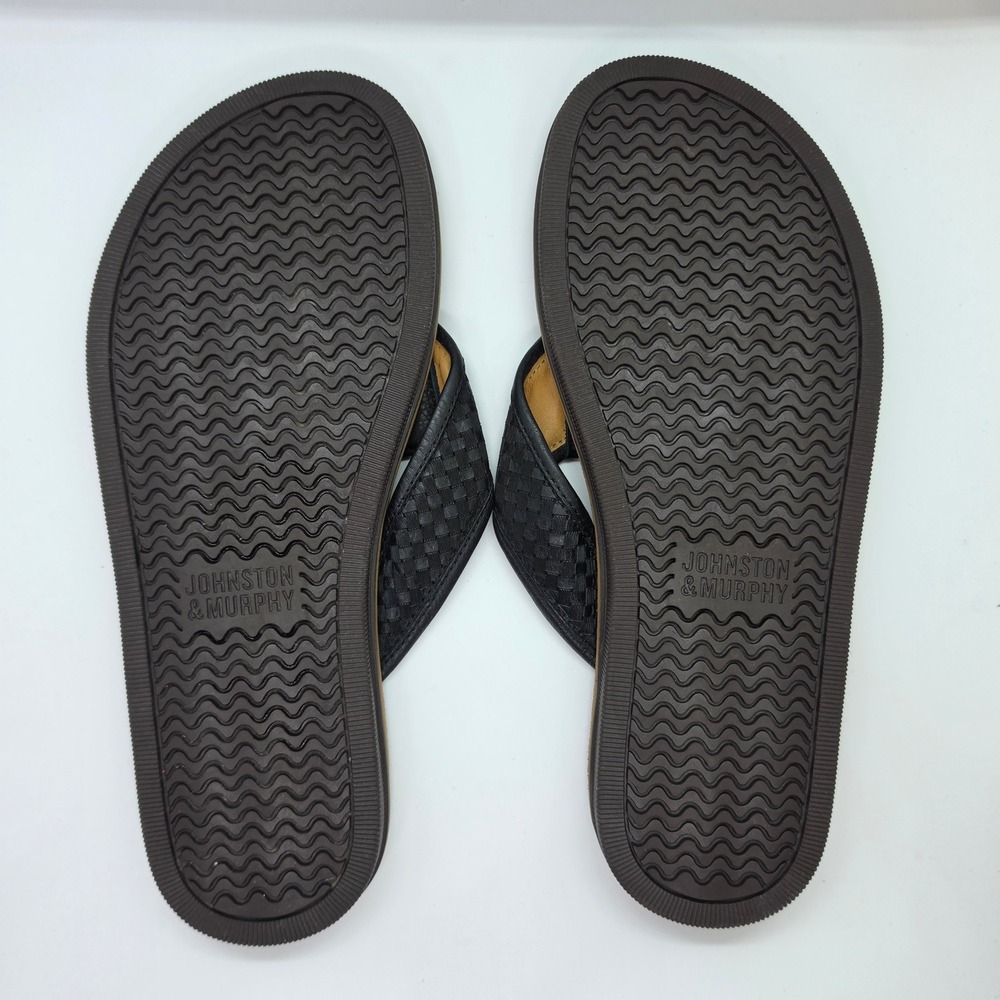 Johnston & Murphy Mens 9M Woven Leather Flip Flop Sandals Black Brown 25-3665 - Picture 4 of 9